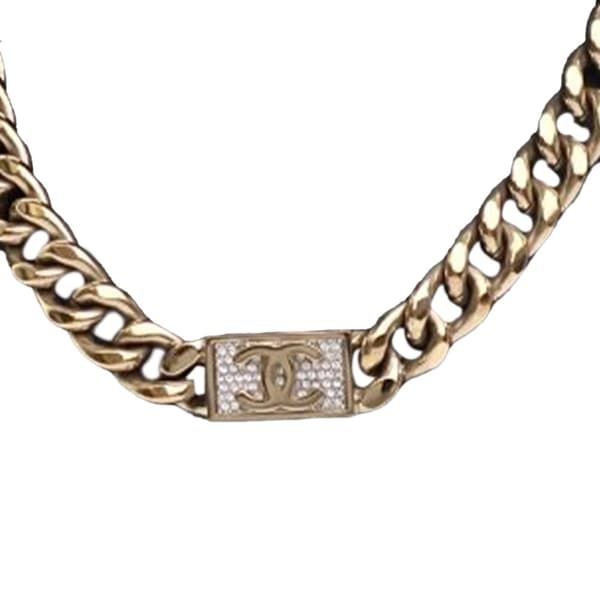 Pre-owned Chanel Gold Plated Rhinestone CC Chain Link Choker Necklace Gold