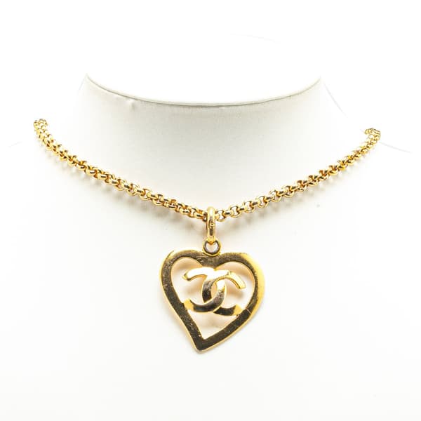 Pre-owned Chanel Gold Plated CC Heart Pendant Necklace Gold
