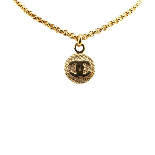 Pre-owned Chanel Gold Plated CC Round Pendant Necklace Gold