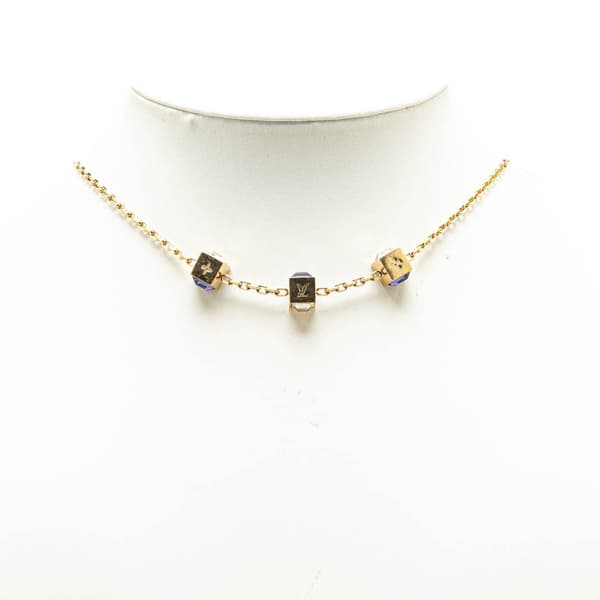 Pre-owned Louis Vuitton Gold Plated Crystal Gamble Necklace Gold