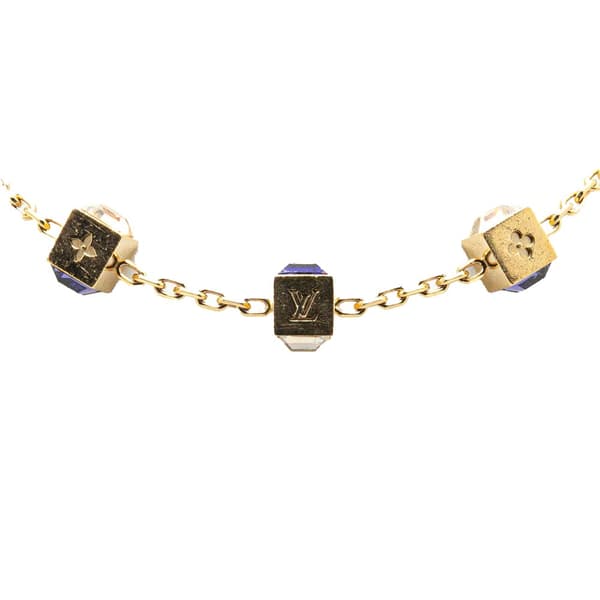 Pre-owned Louis Vuitton Gold Plated Crystal Gamble Necklace Gold