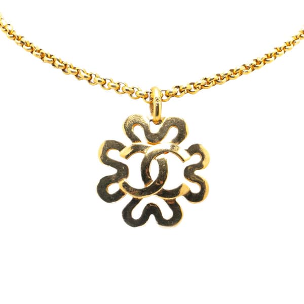 Pre-owned Chanel Gold Plated CC Flower Pendant Necklace Gold