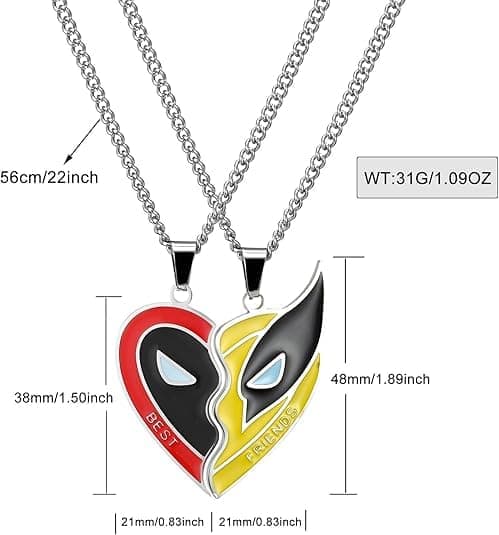 Deadpool & Wolverine 3 Halsband Best Friend Halsband Röd Och Gul Halv Hjärta Halsband Superhjälte Mönster Present Filmer Lovers Present