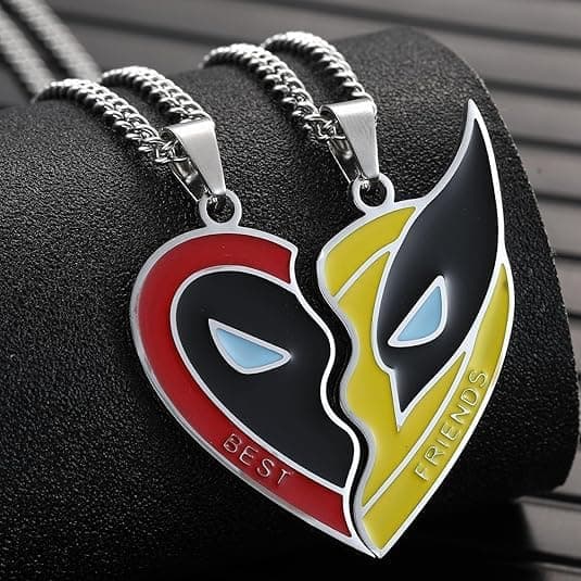 Deadpool & Wolverine 3 Halsband Best Friend Halsband Röd Och Gul Halv Hjärta Halsband Superhjälte Mönster Present Filmer Lovers Present