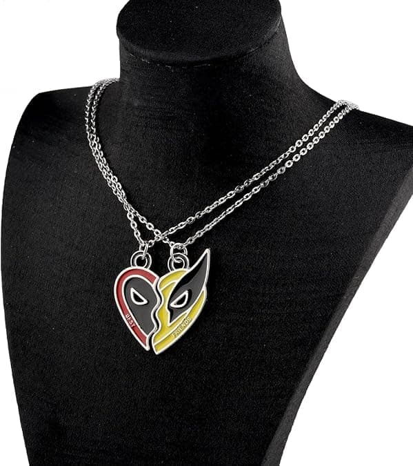 Deadpool & Wolverine 3 Halsband Best Friend Halsband Röd Och Gul Halv Hjärta Halsband Superhjälte Mönster Present Filmer Lovers Present