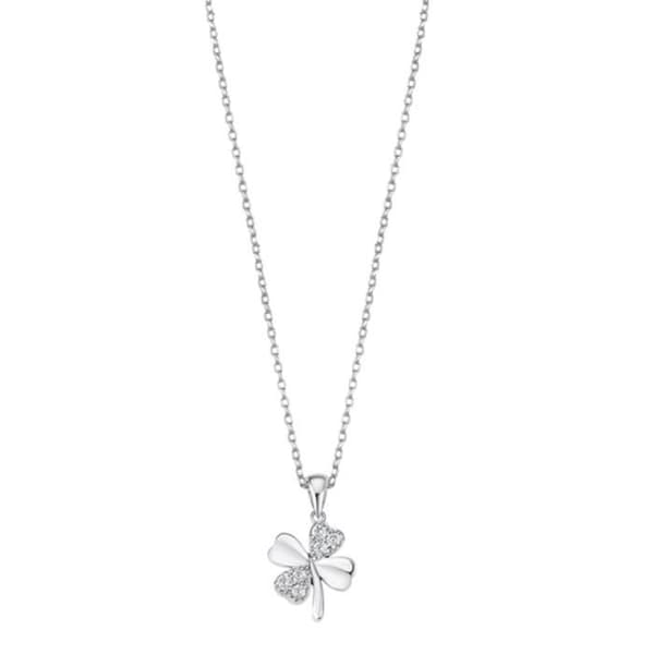 Halsband dam - Lotus - Halsband Silver klöver - Silver - Zirkoniumoxid - Vit