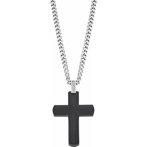 Collier - Lotus Style - LS2255-1/1 - Stål - Svart Kors Hänge - Män I Svart