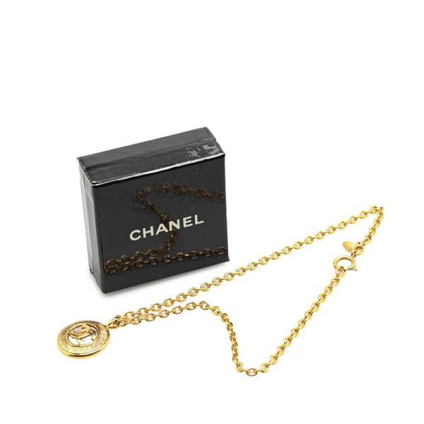 Pre-owned Chanel Gold Plated CC Round Pendant Necklace Gold