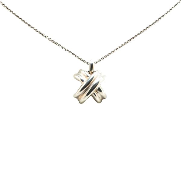 Pre-owned Tiffany Sterling Silver Signature Pendant Necklace Silver