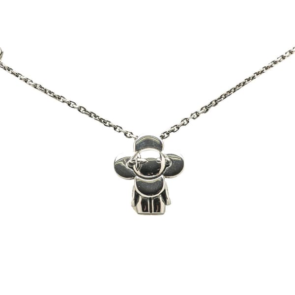 Pre-owned Louis Vuitton Brass Ruthenium Vivienne Pendant Necklace Silver