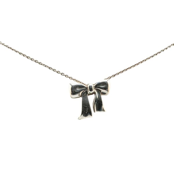 Pre-owned Tiffany Sterling Silver Bow Pendant Necklace Silver
