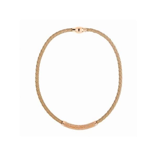Halsband - Folli Follie - 3N13T007RIS - Läder - Beige - 45 cm