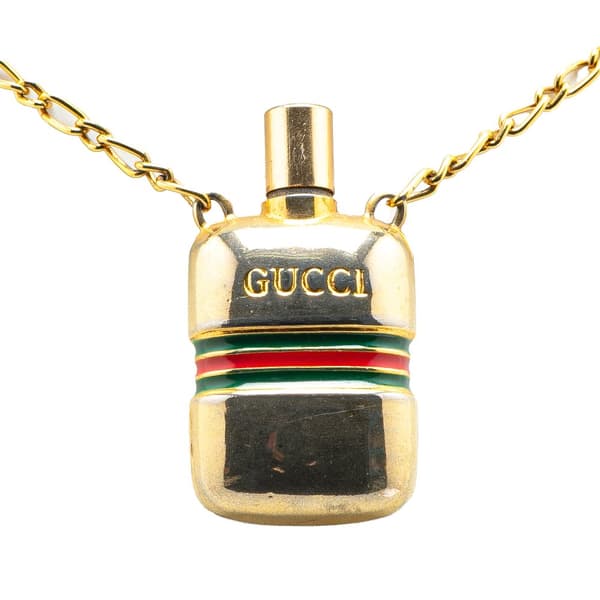 Pre-owned Gucci Gold Plated Perfume Bottle Pendant Necklace Gold
