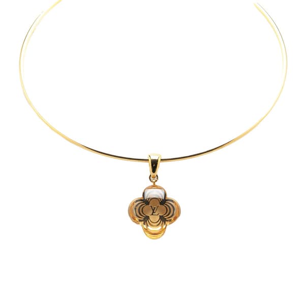 Pre-owned Louis Vuitton Gold Plated Resin A La Folie Pendant Choker Necklace Gold