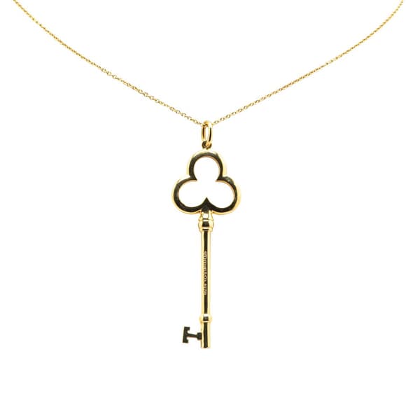Pre-owned Tiffany 18K Yellow Gold Trefoil Open Key Pendant Necklace Gold