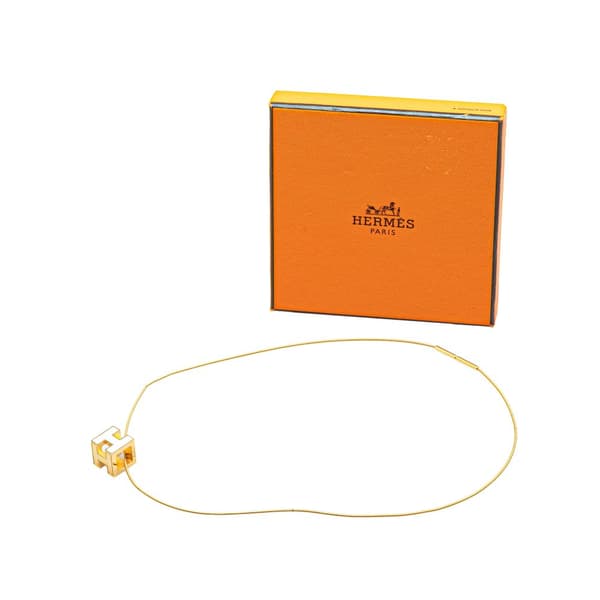 Pre-owned Hermès Gold Plated Cage dH Cube Necklace Gold