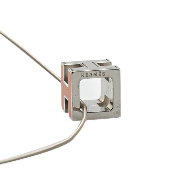 Pre-owned Hermès Palladium Plated Cage dH Cube Necklace Silver