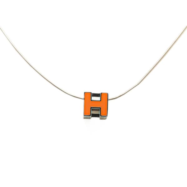 Pre-owned Hermès Palladium Plated Cage dH Cube Necklace Silver