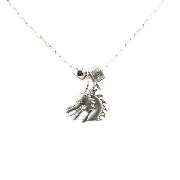 Pre-owned Hermès Palladium Plated Talismans Dragon H Pendant Necklace Silver
