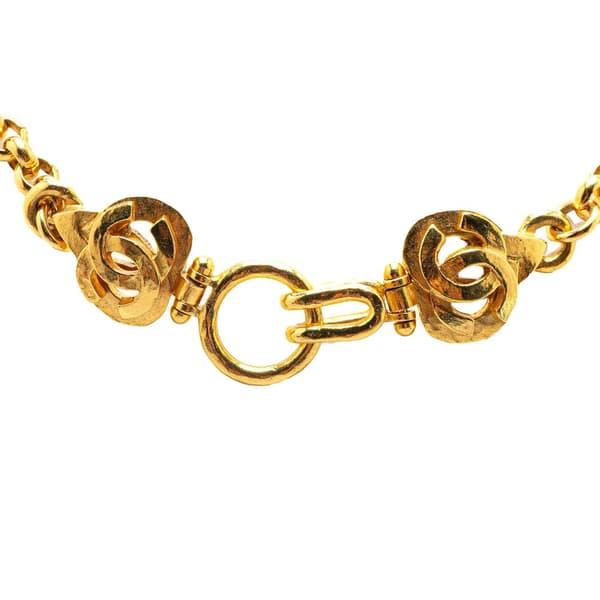 Pre-owned Chanel Gold Plated CC Flower Pendant Necklace Gold