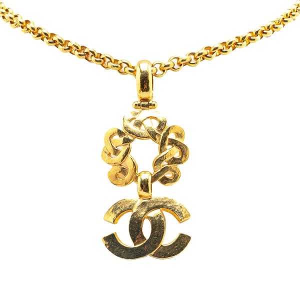Pre-owned Chanel Gold Plated CC Flower Pendant Necklace Gold