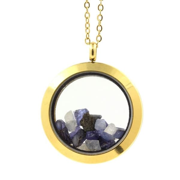 Collier - ABIJOUX - Rå Benitoit - Medaillon 25 mm - Gyllene färg - Rostfritt stål
