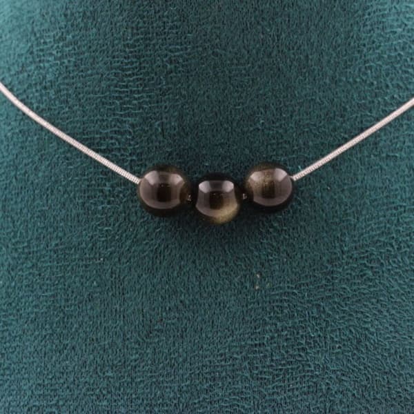 Collier - ABIJOUX - Guldobsidian 8 mm - Kedja i rostfritt stål - Längd 45 cm