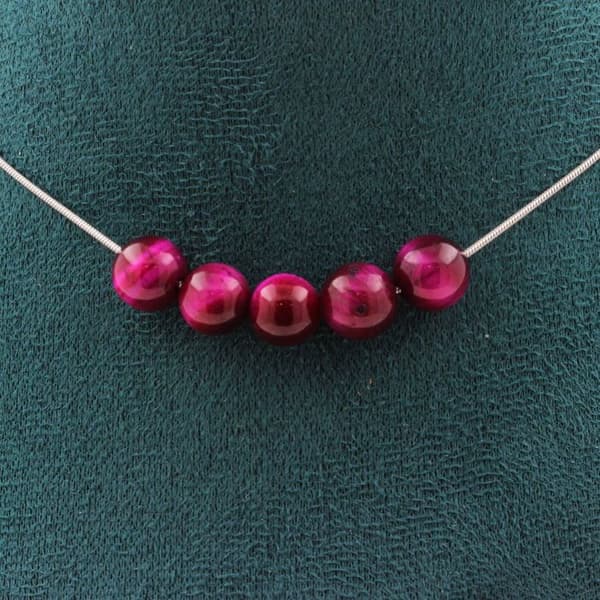 Halsband - ABIJOUX - Fuchsia Tigeröga - 5 pärlor - Rostfritt stål - Justerbar längd