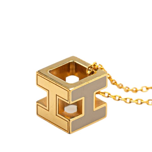 Pre-owned Hermès Gold Plated Cage dH Cube Necklace Gold