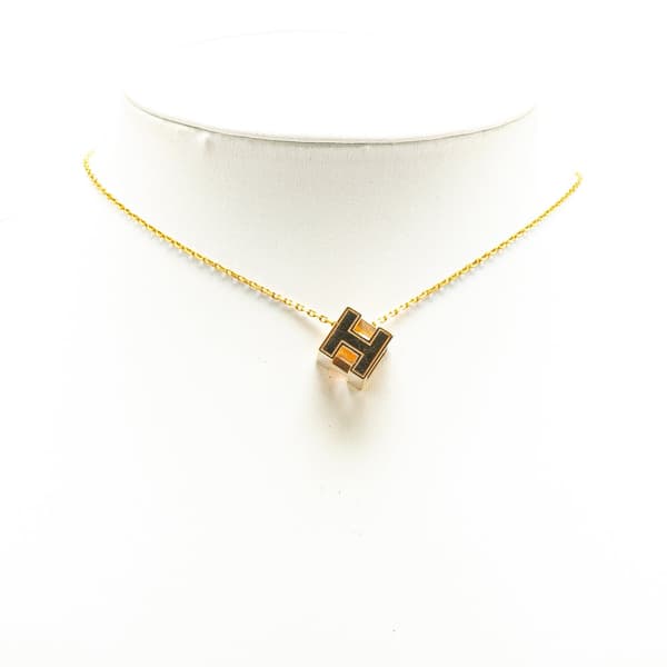 Pre-owned Hermès Gold Plated Cage dH Cube Necklace Gold