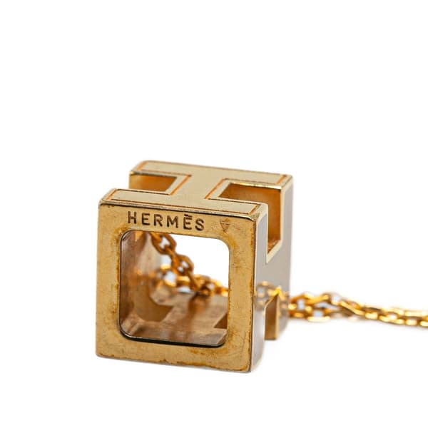 Pre-owned Hermès Gold Plated Cage dH Cube Necklace Gold