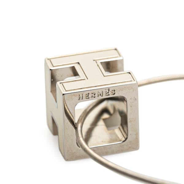Pre-owned Hermès Palladium Plated Cage dH Cube Necklace Silver