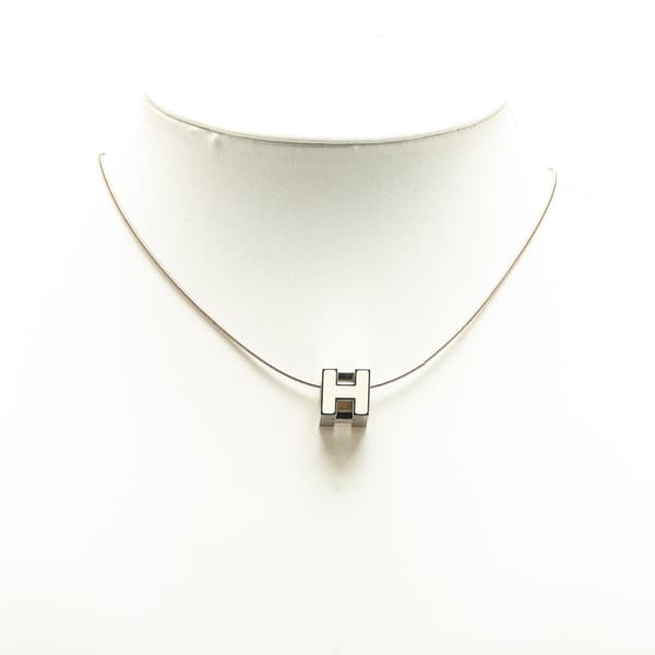 Pre-owned Hermès Palladium Plated Cage dH Cube Necklace Silver