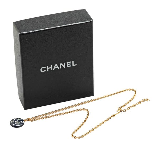 Pre-owned Chanel Gold Plated CC Resin and Faux Pearl Pendant Necklace Gold
