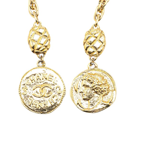 Pre-owned Chanel Gold Plated CC Logo Coin Lariat Necklace Gold
