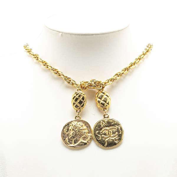 Pre-owned Chanel Gold Plated CC Logo Coin Lariat Necklace Gold