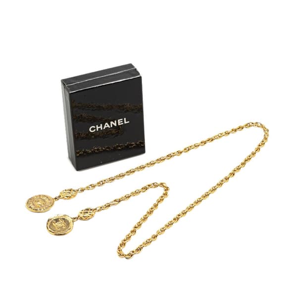 Pre-owned Chanel Gold Plated CC Logo Coin Lariat Necklace Gold