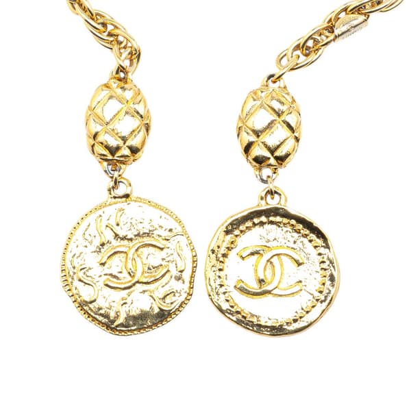 Pre-owned Chanel Gold Plated CC Logo Coin Lariat Necklace Gold