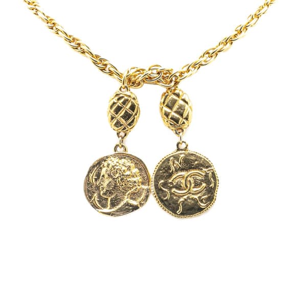 Pre-owned Chanel Gold Plated CC Logo Coin Lariat Necklace Gold