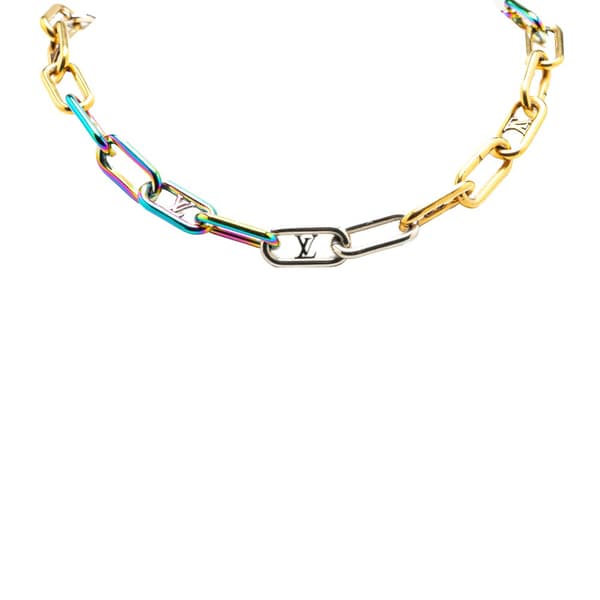 Pre-owned Louis Vuitton Monogram Multicolor Collier Signature Chain Necklace Gold