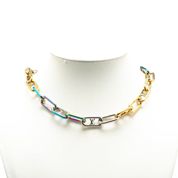 Pre-owned Louis Vuitton Monogram Multicolor Collier Signature Chain Necklace Gold
