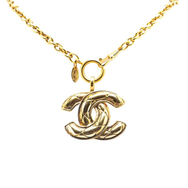 Pre-owned Chanel Gold Plated Quilted CC Pendant Necklace Gold
