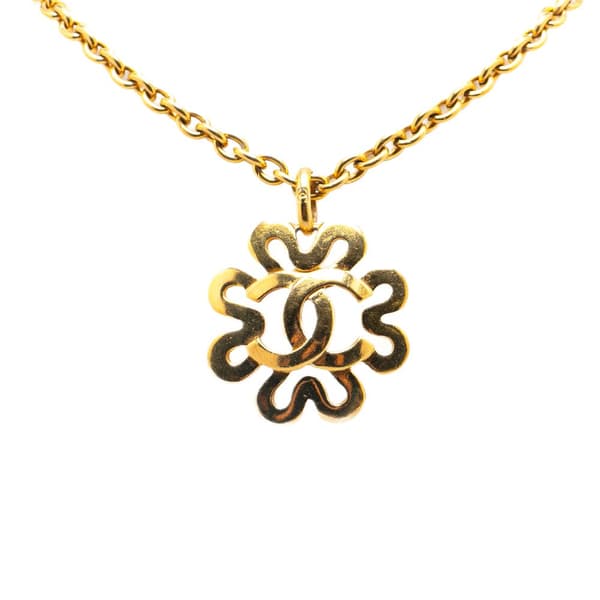 Pre-owned Chanel Gold Plated CC Flower Pendant Necklace Gold