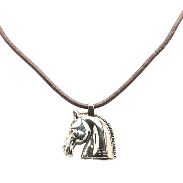 Pre-owned Hermès Palladium Plated Horse Head Pendant Necklace Silver