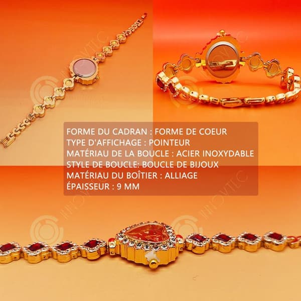 INN Damklocka hjärtformad klocka och armband set med zirkon elegant smyckesset semesterpresenter kvartsklocka