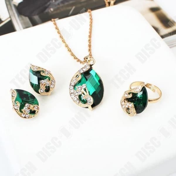 Peacock Crystal Örhängen Halsband Set Dekoration Lyx Dam Ring Halsband Örhängen Justerbar presentförpackning