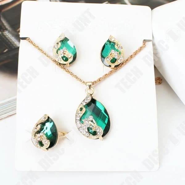 Peacock Crystal Örhängen Halsband Set Dekoration Lyx Dam Ring Halsband Örhängen Justerbar presentförpackning