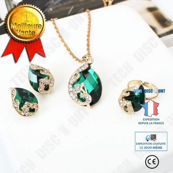 Peacock Crystal Örhängen Halsband Set Dekoration Lyx Dam Ring Halsband Örhängen Justerbar presentförpackning