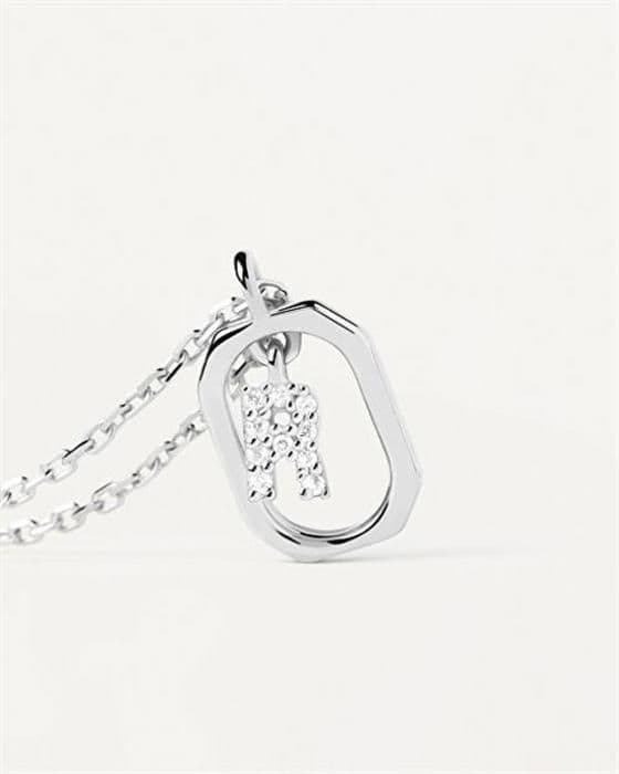 Vackert silverhalsband bokstav R LETTRER CO02-529-U (kedja, hänge)