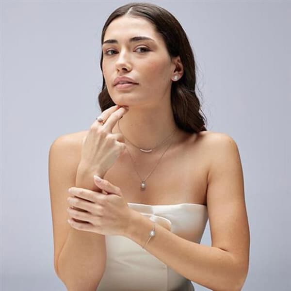 Blankt silver hängsmycke med konstgjord pärla Fancy Infinite White FIW133